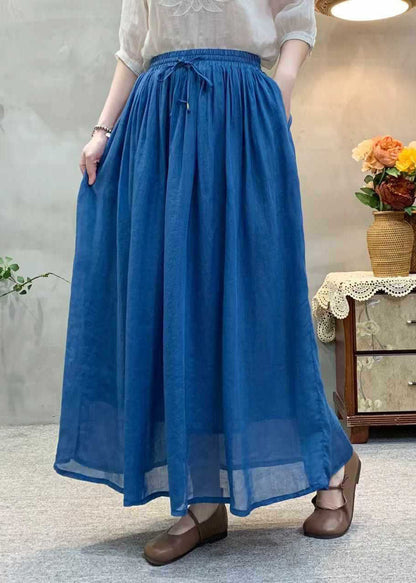 Casual Khaki Wrinkled Elastic Waist Linen Skirts Summer