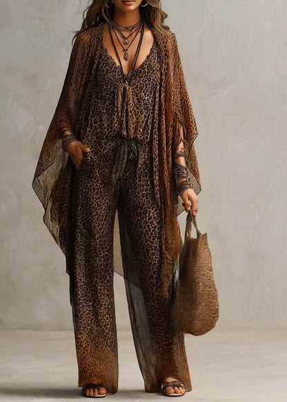 Casual Leopard UPF 50+ And Jumpsuit Two Pieces Set Long Sleeve