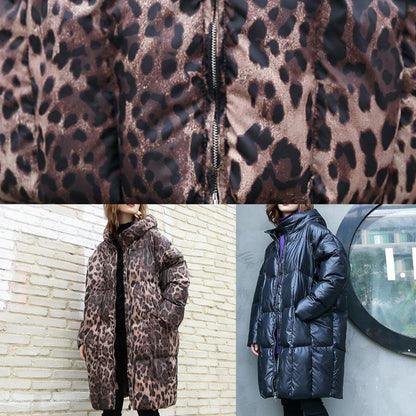 Casual Leopard women plus size Coats winter hooded zippered outwear - SooLinen
