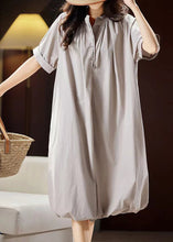 Load image into Gallery viewer, Casual Light Grey Stand Collar Button Cotton Long Dress Summer
