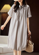 Load image into Gallery viewer, Casual Light Grey Stand Collar Button Cotton Long Dress Summer