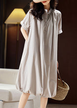 Load image into Gallery viewer, Casual Light Grey Stand Collar Button Cotton Long Dress Summer