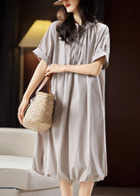 Load image into Gallery viewer, Casual Light Grey Stand Collar Button Cotton Long Dress Summer