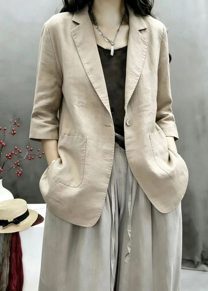 Casual Light Khaki Notched Pockets Jacket Bracelet Sleeve