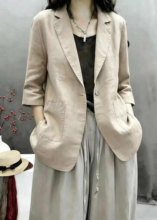 Casual Light Khaki Notched Pockets Jacket Bracelet Sleeve