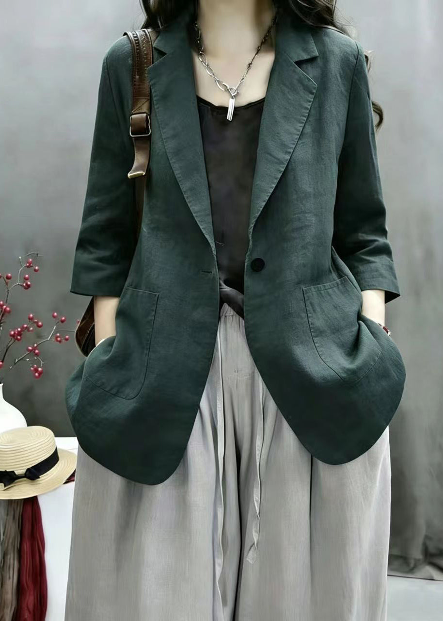 Casual Light Khaki Notched Pockets Jacket Bracelet Sleeve