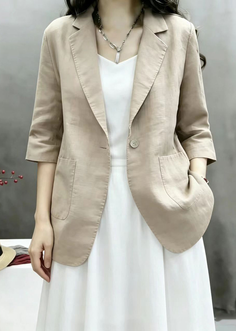 Casual Light Khaki Notched Pockets Jacket Bracelet Sleeve