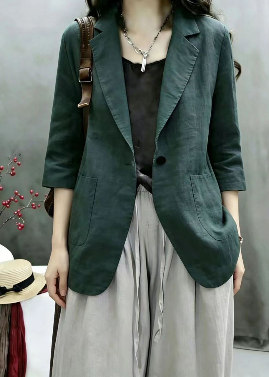 Casual Light Khaki Notched Pockets Jacket Bracelet Sleeve