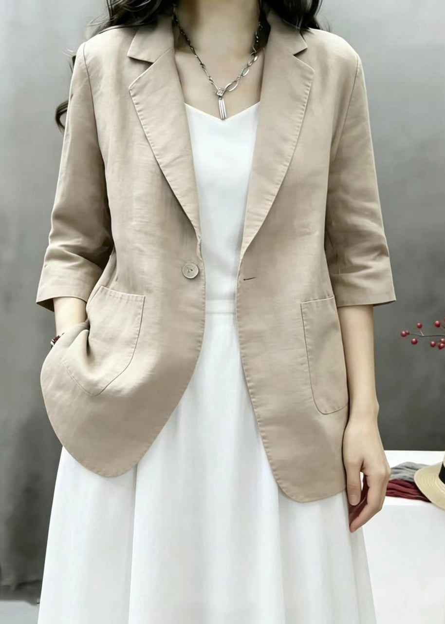 Casual Light Khaki Notched Pockets Jacket Bracelet Sleeve