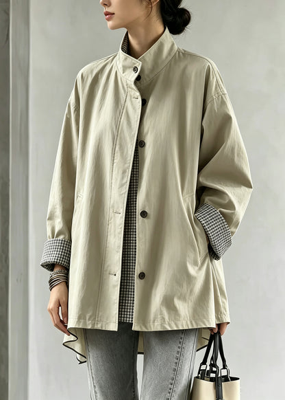 Casual Light Khaki Patchwork Button Trench Coats Fall