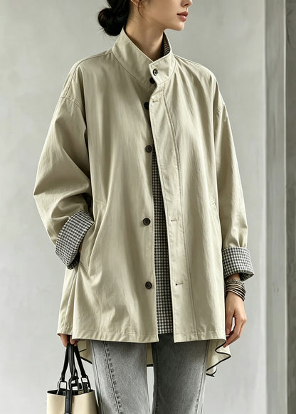 Casual Light Khaki Patchwork Button Trench Coats Fall