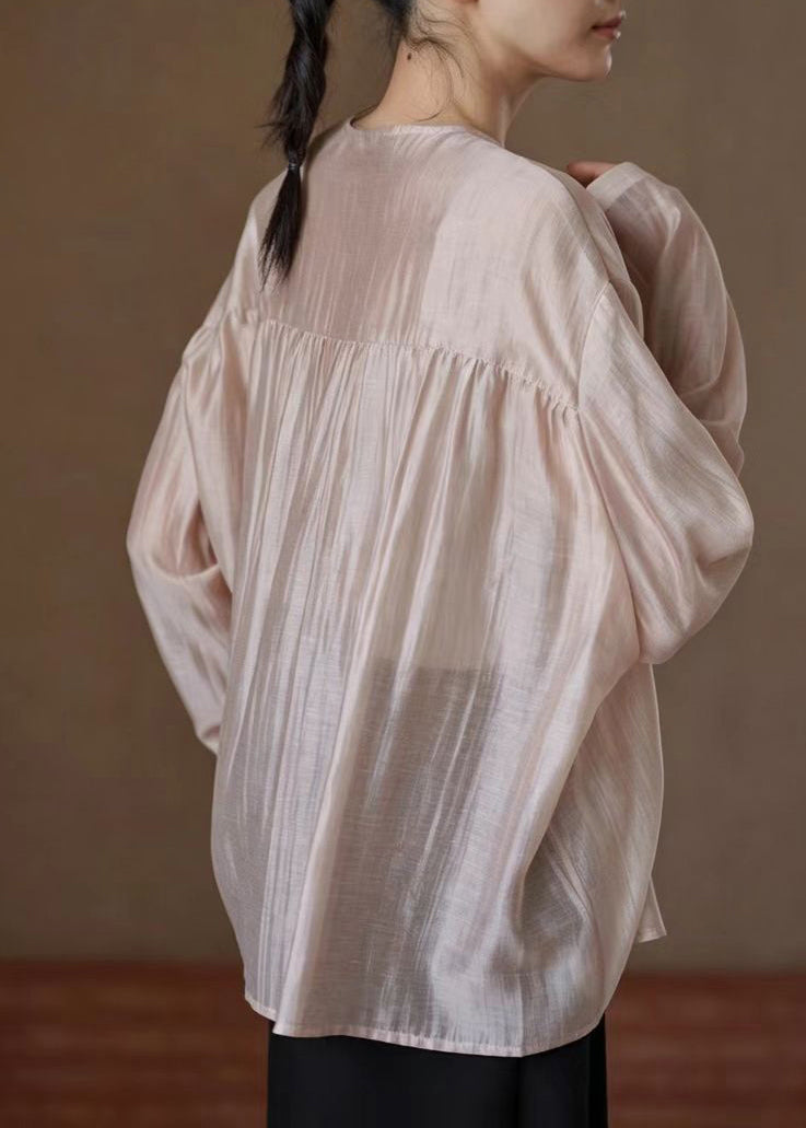 Casual Light Pink O-Neck Shirt Top Long Sleeve
