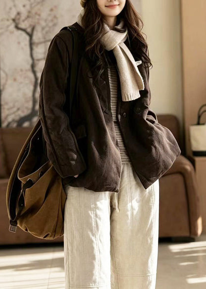 Casual Linen Tone Stand Collar Cotton Filled Jackets Winter