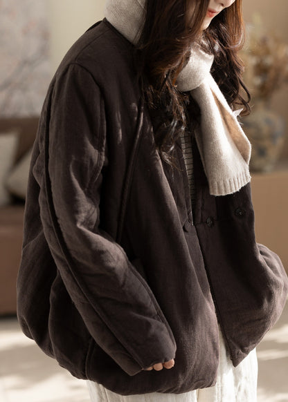 Casual Linen Tone Stand Collar Cotton Filled Jackets Winter