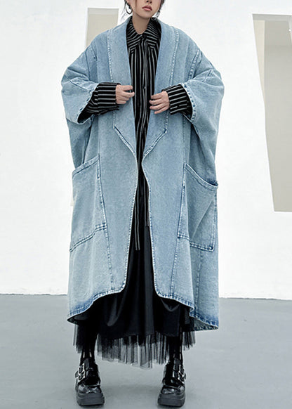 Casual Loose Pocket Batwing Sleeve Denim Cardigan Coat