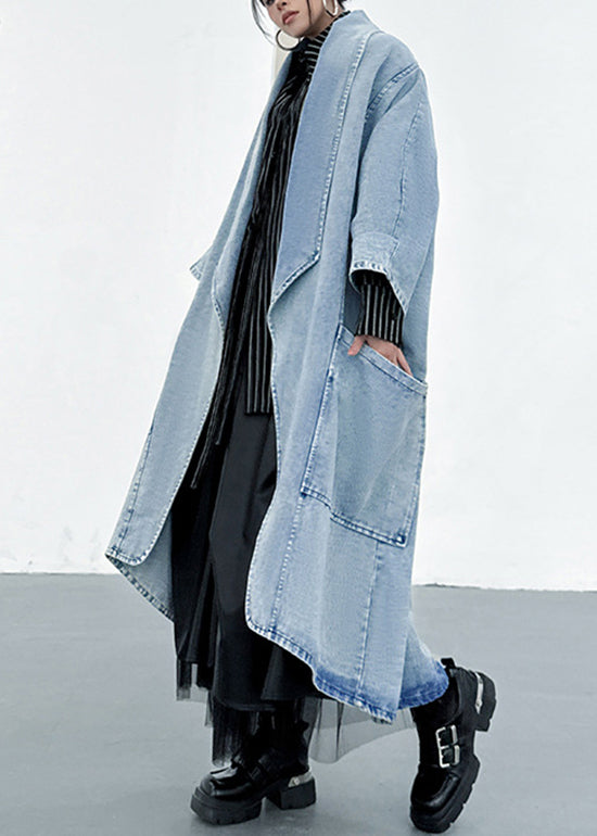 Casual Loose Pocket Batwing Sleeve Denim Cardigan Coat