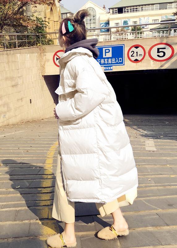 Casual Loose fitting womens parka winter outwear white stand collar Cinched duck down coat - SooLinen