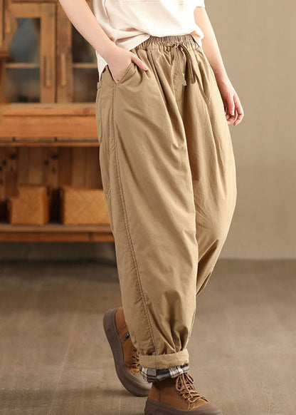 Casual Mulberry Pockets Elastic Waist Warm Fleece Pants Winter