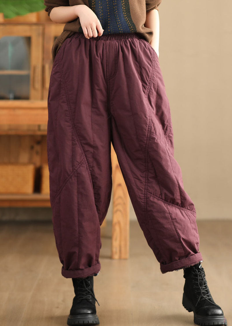 Casual Mulberry Pockets Solid Fleece Harem Pants Winter