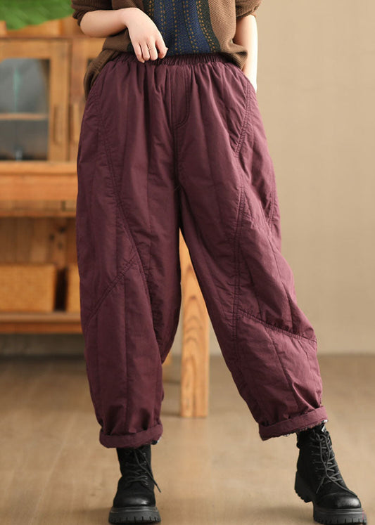 Casual Mulberry Pockets Solid Fleece Harem Pants Winter