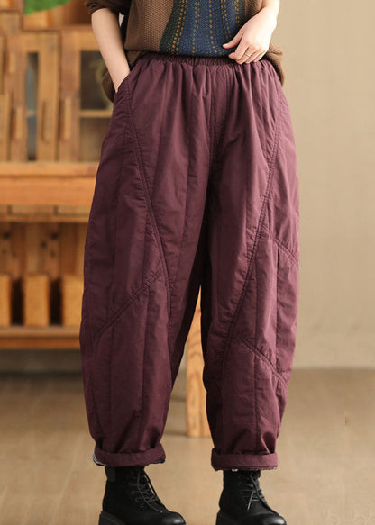 Casual Mulberry Pockets Solid Fleece Harem Pants Winter