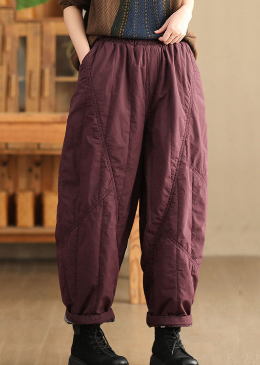 Casual Mulberry Pockets Solid Fleece Harem Pants Winter