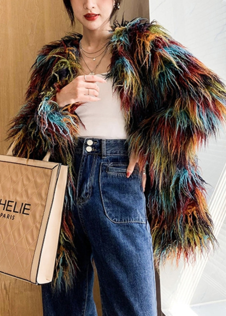 Casual Multicolour Oversized Warm Fuzzy Fur Fluffy Coat Winter