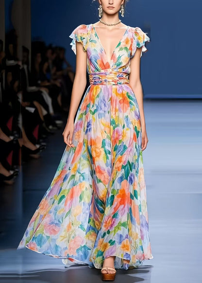 Casual Multicolour Print Chiffon Cinched Dress Summer