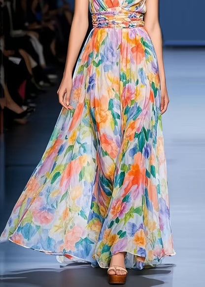 Casual Multicolour Print Chiffon Cinched Dress Summer