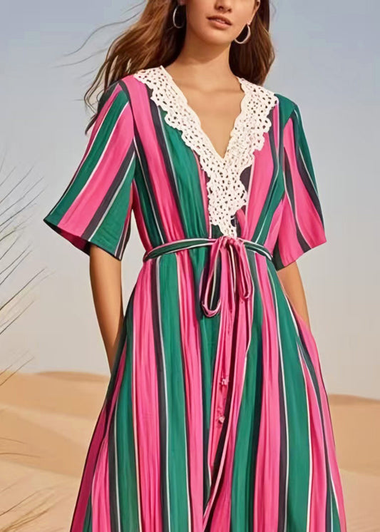 Casual Multicolour Striped Cotton Tunic Dress Summer