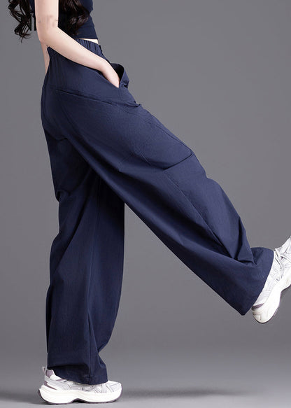 Casual Navy Oversized Patchwork Pockets Harem Pants Spring