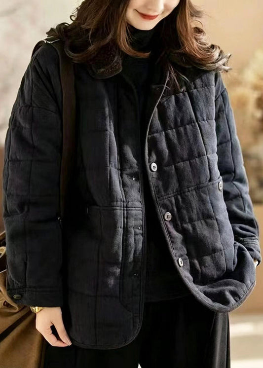 Casual Navy Sherpa Collar Cotton Filled Jackets Winter