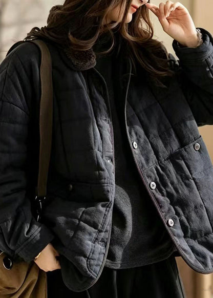 Casual Navy Sherpa Collar Cotton Filled Jackets Winter