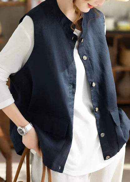 Casual Navy Stand Collar Waistcoat Sleeveless