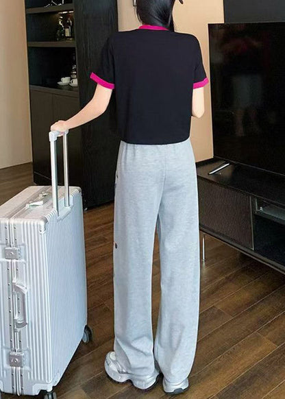 Casual O-Neck Print Patchwork Top Jeans And Two Pieces Set Summer