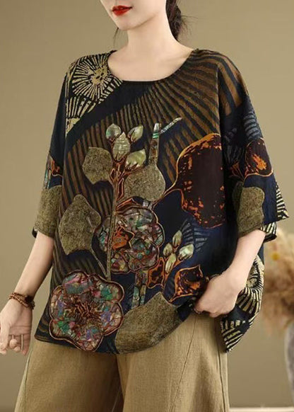 Casual O Neck Print Plus Size Cotton T Shirt Summer