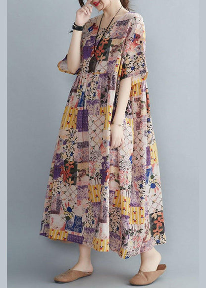 Casual O-Neck Retro Print Summer Sundress Half Sleeve - SooLinen