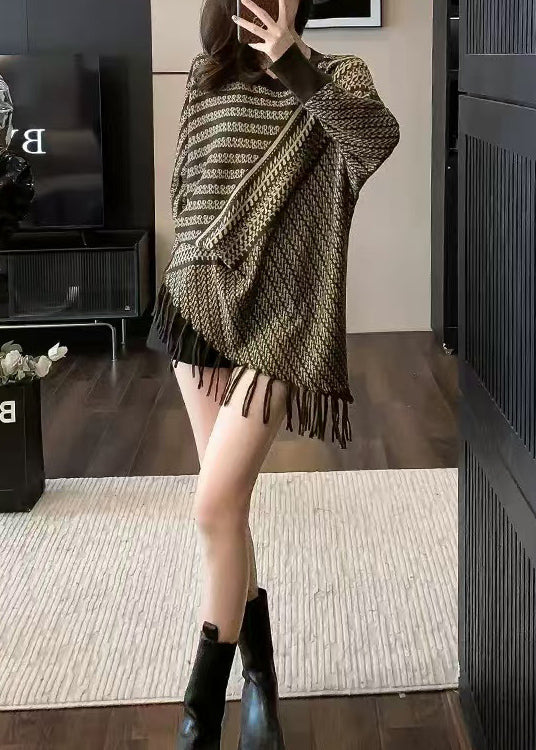 Casual O Neck Tassel Patchwork Knit Sweaters Winter