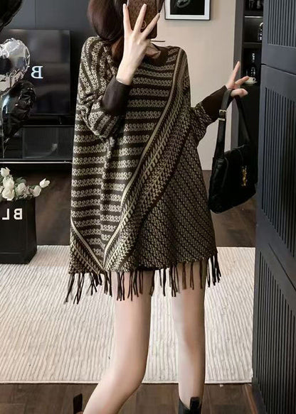 Casual O Neck Tassel Patchwork Knit Sweaters Winter