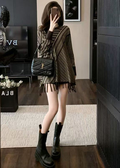 Casual O Neck Tassel Patchwork Knit Sweaters Winter