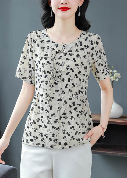 Casual O-Neck Tasseled Print Chiffon Blouses Summer