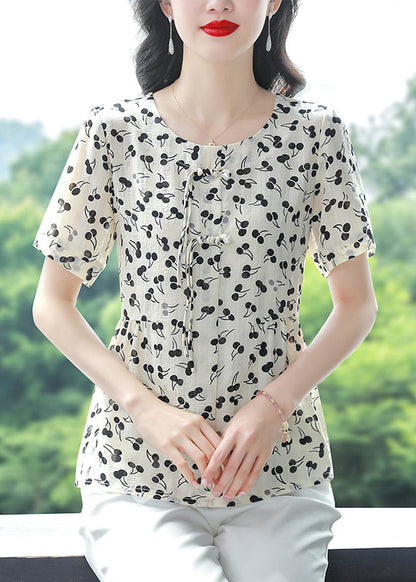 Casual O-Neck Tasseled Print Chiffon Blouses Summer