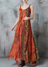 Load image into Gallery viewer, Casual Orange Asymmetrical Print Cotton Holiday Dress Summer