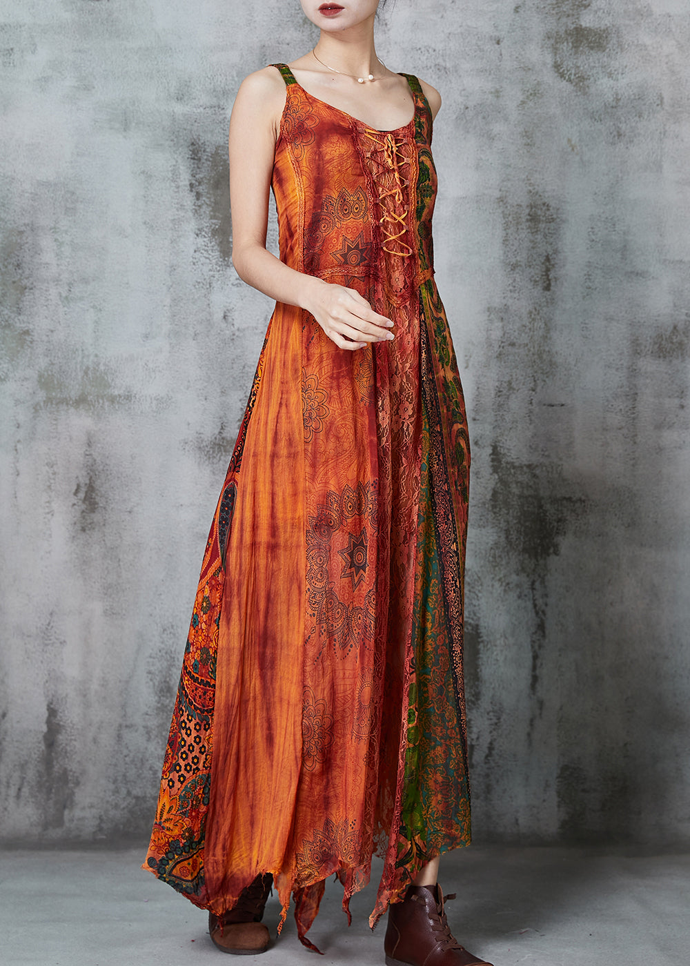 Casual Orange Asymmetrical Print Cotton Holiday Dress Summer