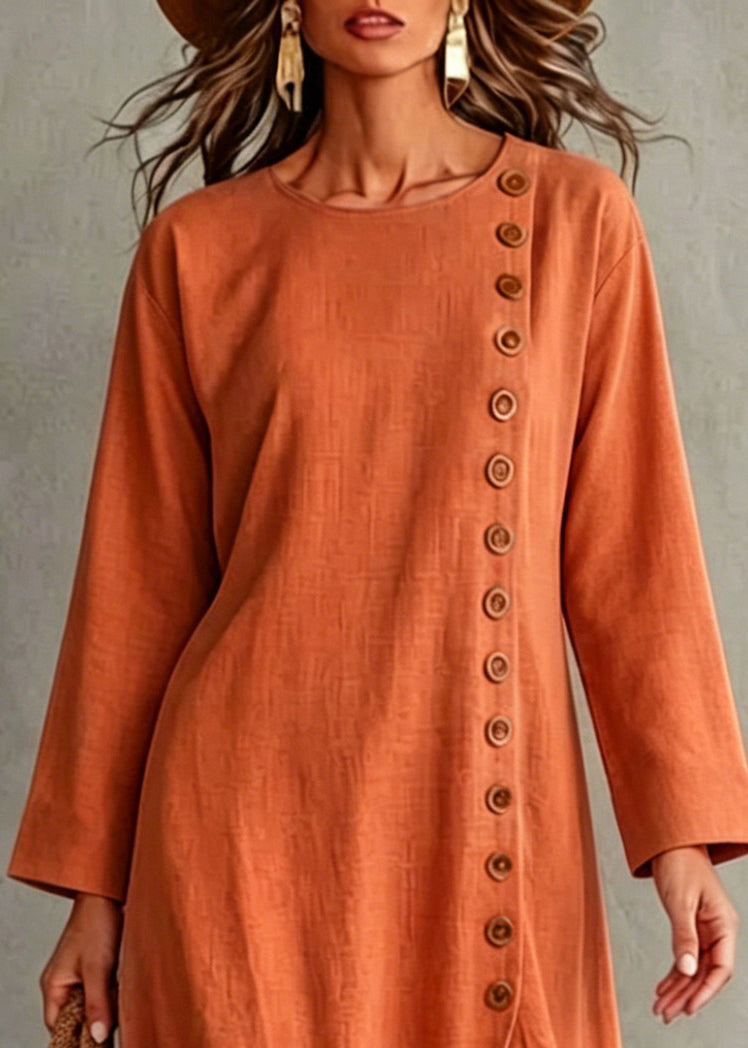 Casual Orange Asymmetrical Side Open Cotton Two Pieces Set Fall