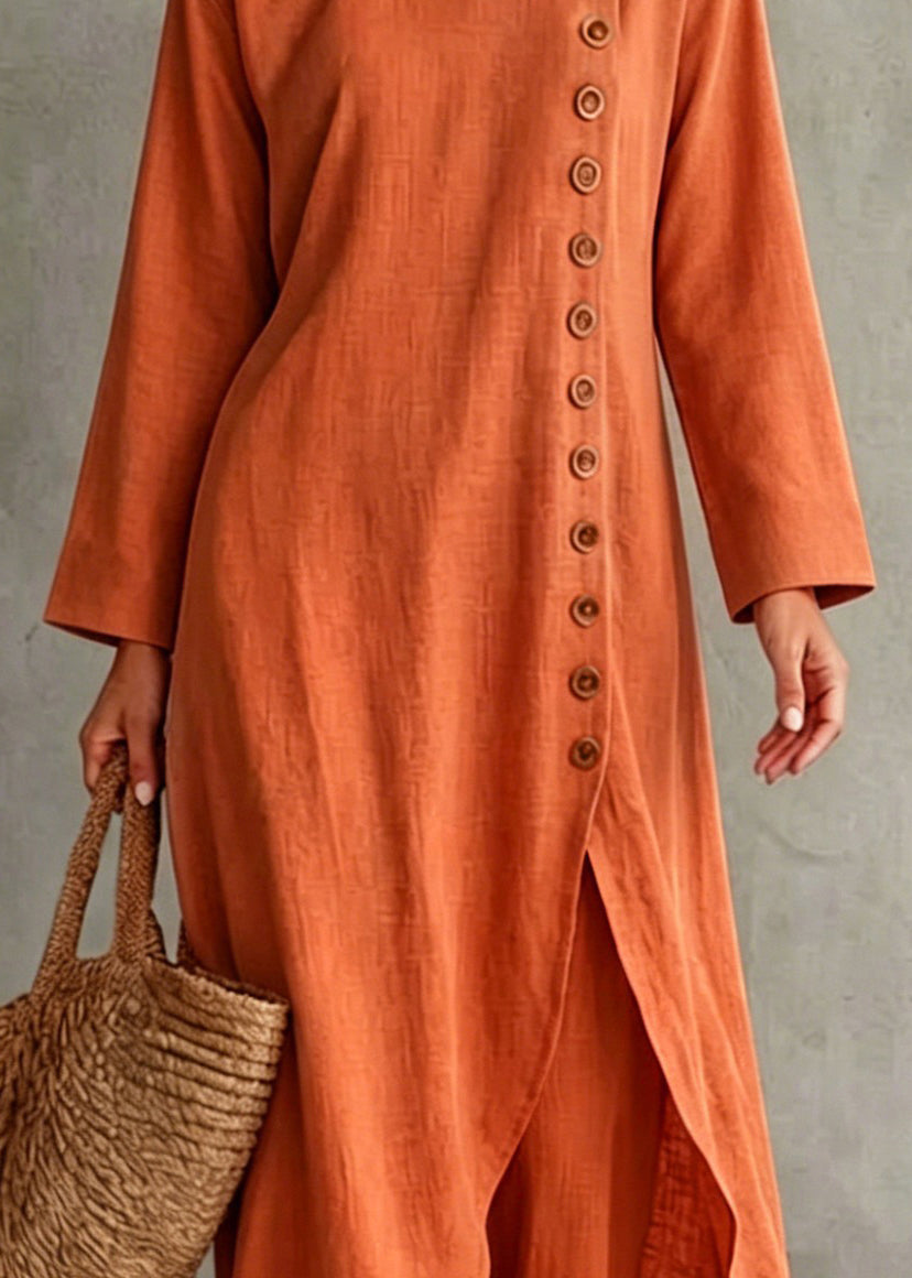 Casual Orange Asymmetrical Side Open Cotton Two Pieces Set Fall