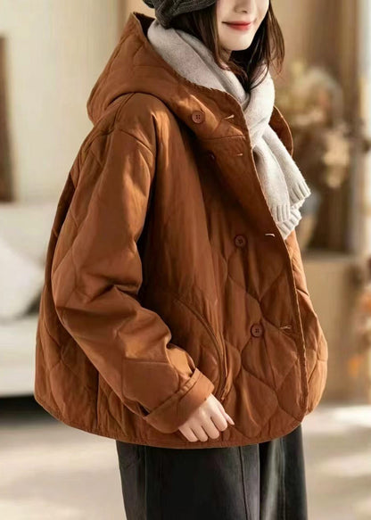 Casual Orange Hooded Diamond Quiled Cotton Filled Jacket Winter
