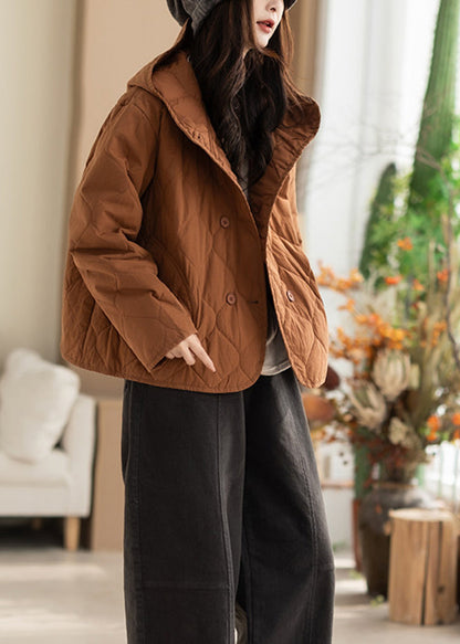 Casual Orange Hooded Diamond Quiled Cotton Filled Jacket Winter