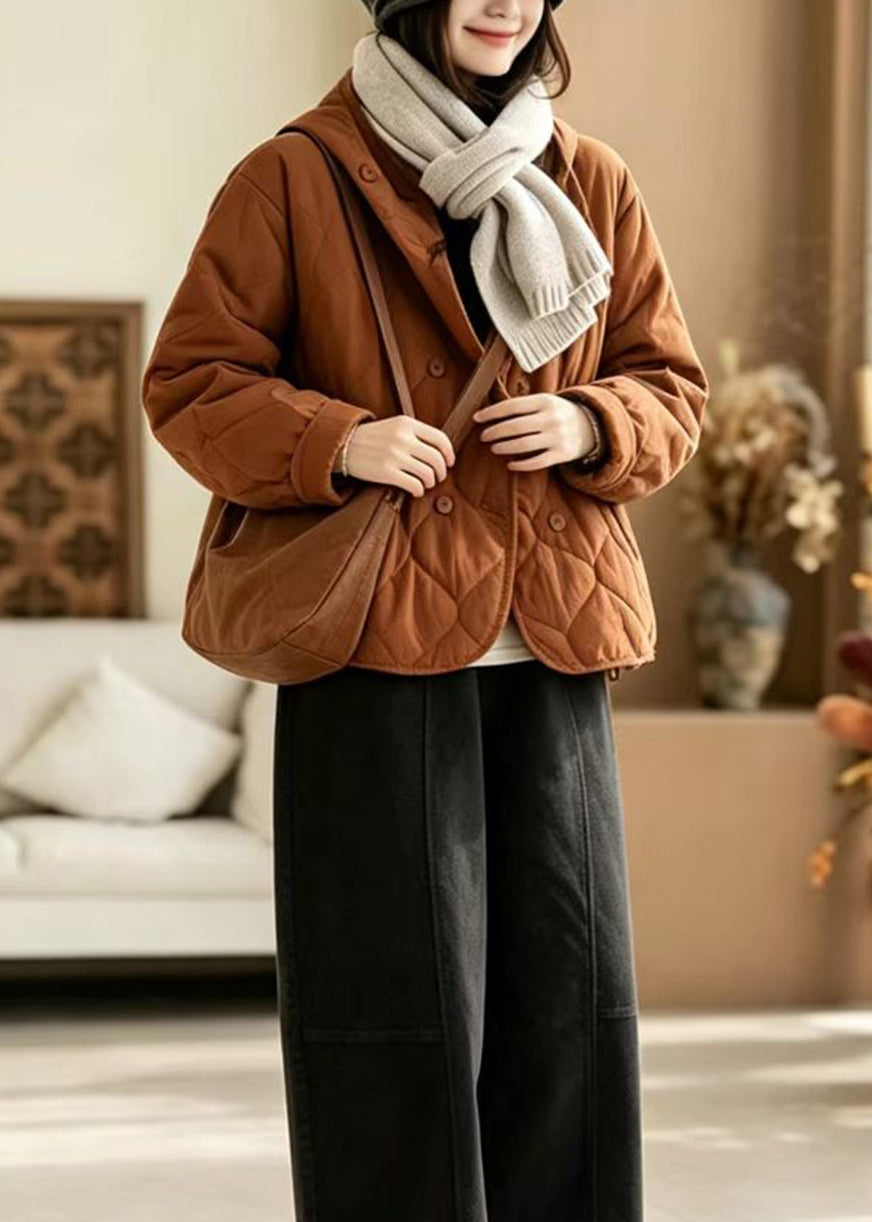 Casual Orange Hooded Diamond Quiled Cotton Filled Jacket Winter