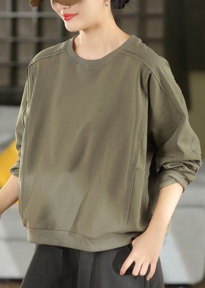 Casual Orange O Neck Patchwork Cotton Pullover Tops Fall